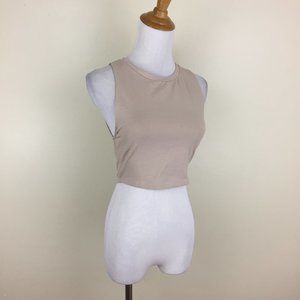 NWT ZARA Dark Taupe/Stone Higher Neckline Sleeveless Cropped Top